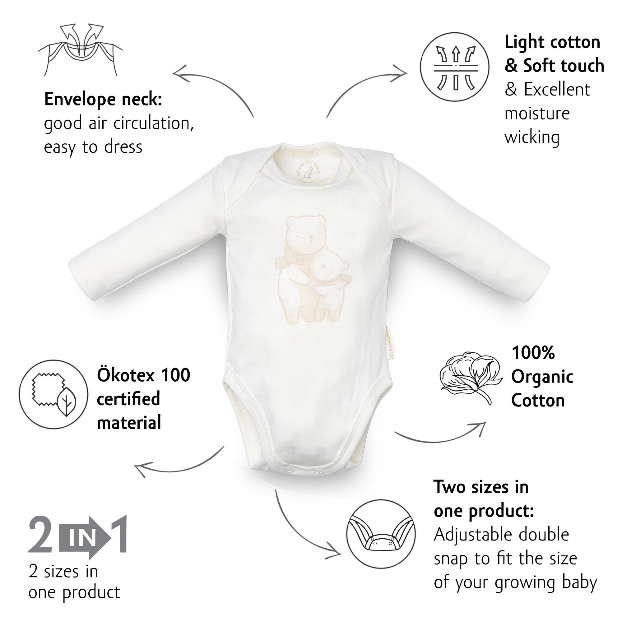 Kenguru Gold Body za bebe s udobnim izrezom "medo" 56-62 - Slika 2