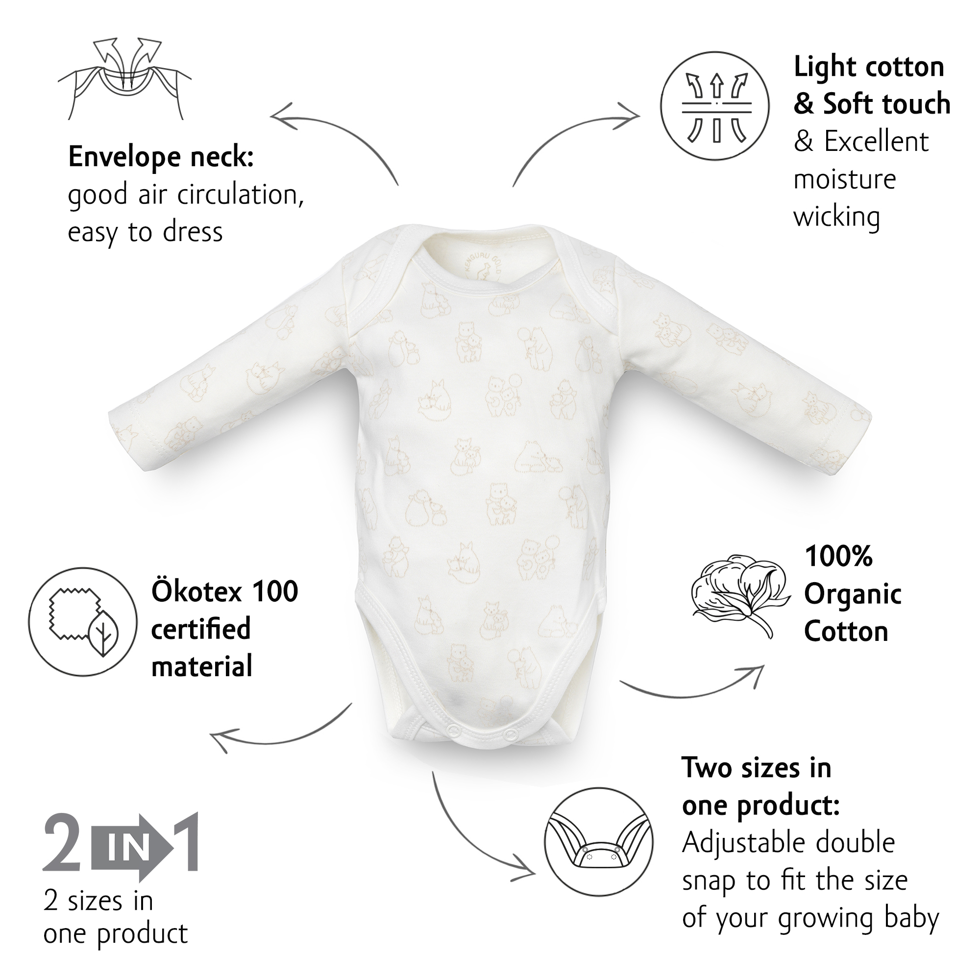 Kenguru Gold Body za bebe s udobnim izrezom "full print" 56-62 - Slika 2