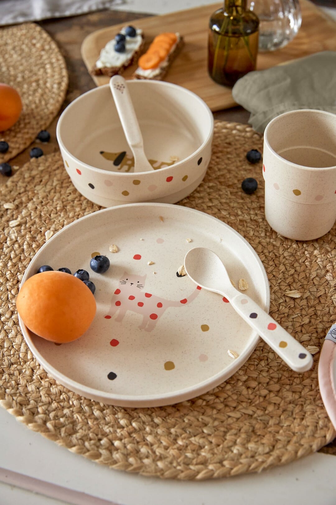 Lässig PosuđeSet PP/celuloza Little Mateys narančasti (Tanjur, Zdjelica, Šalica, Žlica) - Slika 3